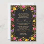 Invitation Élégant Floral Gala Noir Or (Devant)