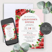 Invitation Élégant Floral Galentine's Dinner Party Red Roses