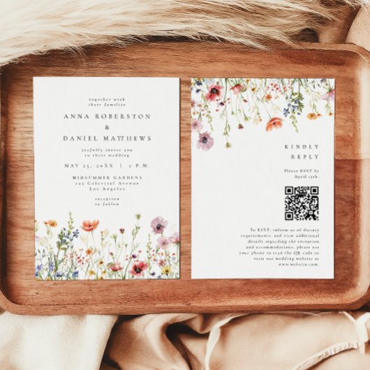 Invitation Elegant Floral Garden QR Code Wedding