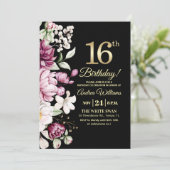 Invitation Elegant Floral Gold 16 Birthday Party (Debout devant)