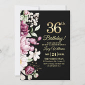 Invitation Elegant Floral Gold 36 Birthday Party (Devant)