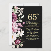 Invitation Elegant Floral Gold 65 Birthday Party (Devant)