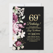Invitation Elegant Floral Gold 69 Birthday Party (Devant)