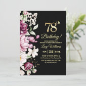 Invitation Elegant Floral Gold 78 Birthday Photo (Debout devant)