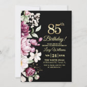 Invitation Elegant Floral Gold 85 Birthday Photo (Devant)
