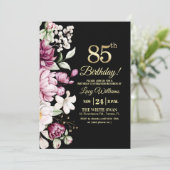 Invitation Elegant Floral Gold 85 Birthday Photo (Debout devant)