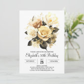 Invitation Elégant Floral Gold et Black 50e anniversaire (Debout devant)
