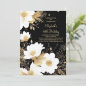 Invitation Elégant Floral Gold et Black en ligne 40e annivers (Debout devant)