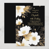 Invitation Elégant Floral Gold et Black en ligne 40e annivers (Devant / Derrière)