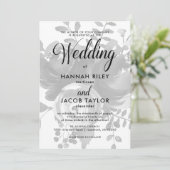 Invitation Élégant floral gris avec Mariage à points (Debout devant)