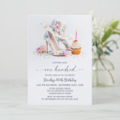 Invitation Elegant Floral High Heel Shoes 100th Birthday (Debout devant)