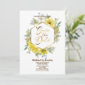 Invitation Elégant Floral Jaune Aquarelle Rose Mariage (Debout devant)