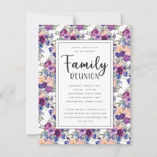 Invitation Élégant Floral Lettré À La Main Script Famille Réu (Devant)