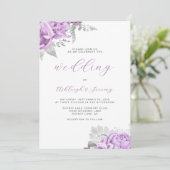 Invitation Élégant floral Lilac Mariage de script argent (Debout devant)