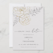 Invitation Elégant Floral Line Art Wedding Enregistrer la dat (Devant)