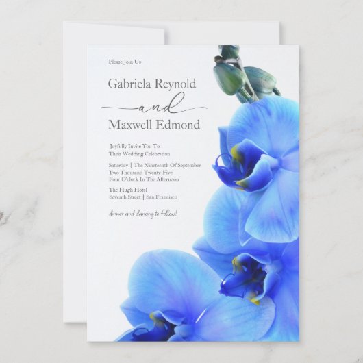Invitation Élégant Floral Love Blue Orchids Mariage (Devant)