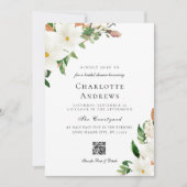 Invitation Elegant Floral Magnolia QR Code Bridal Shower (Devant)