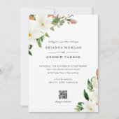 Invitation Elegant Floral Magnolia QR Code Wedding (Devant)