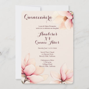 Invitation Elégant floral Magnolia Quinceañera PERSONNALISÉ