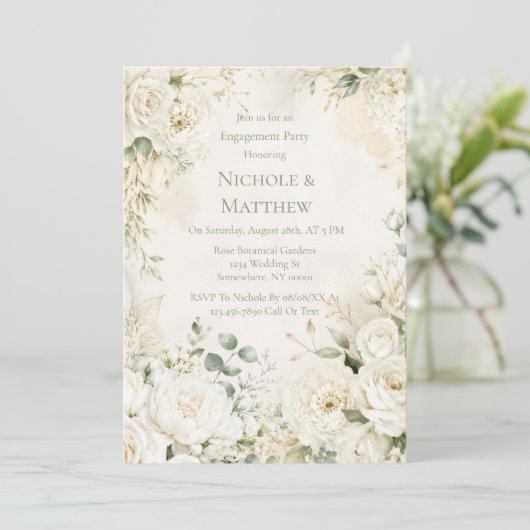 Invitation Élégant Floral Mariage Fiançailles  (Debout devant)