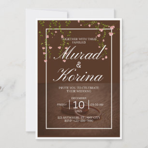 Invitation Élégant floral marron foncé