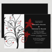 Invitation Elégant Floral moderne Noir et Rouge Mariage Invit (Devant / Derrière)