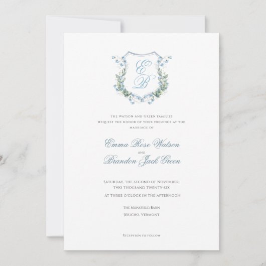 Invitation Elegant Floral Monogram Crest Formal Wedding (Devant)