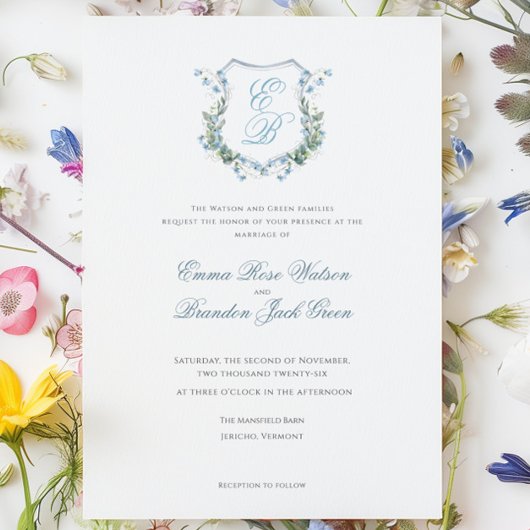 Invitation  Elegant Floral Monogram Crest Formal  Wedding