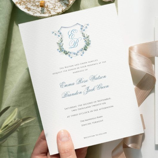 Invitation  Elegant Floral Monogram Crest Formal  Wedding