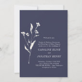 Invitation Élégant Floral Navy Bleu Mariage de l'écriture off (Devant)