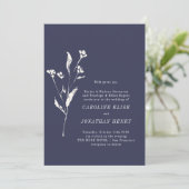 Invitation Élégant Floral Navy Bleu Mariage de l'écriture off (Debout devant)