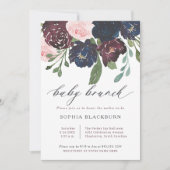 Invitation Élégant floral | Navy Blue and Plum Baby Brunch (Devant)