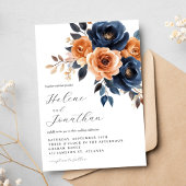 Invitation Elégant Floral Navy Blue Terracotta Garden Mariage
