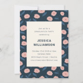 Invitation Élégant Floral Navy rose Parti de graduation moder (Devant)