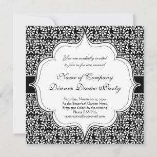 Invitation Élégant floral noir et blanc Arts and Crafts
