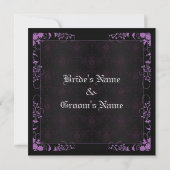Invitation Elégant floral noir et violet Mariage damassé (Dos)
