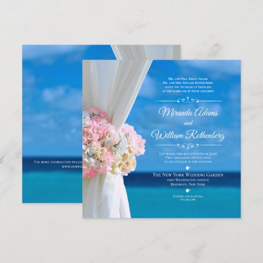 Invitation Elégant Floral Ocean Beach Mariage été (Devant / Derrière)