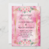 Invitation Élégant floral or rose aquarelle Notre Mariage (Devant)