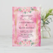 Invitation Élégant floral or rose aquarelle Notre Mariage (Debout devant)