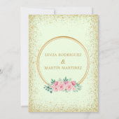 Invitation Élégant Floral Pailleté Or Vert Nuestra Boda (Dos)