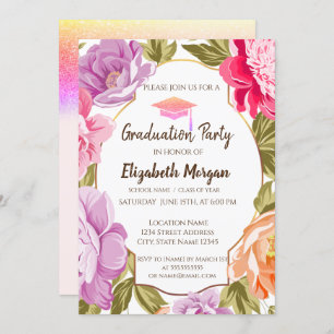 Invitation Élégant floral, Parties scintillant de diplôme Cap