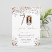 Invitation Elegant Floral Photo 70th Birthday (Debout devant)