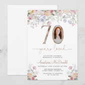 Invitation Elegant Floral Photo 70th Birthday (Devant / Derrière)