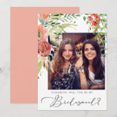 Invitation Elégant Floral Photo Bridesmaid Proposition Invita (Devant / Derrière)