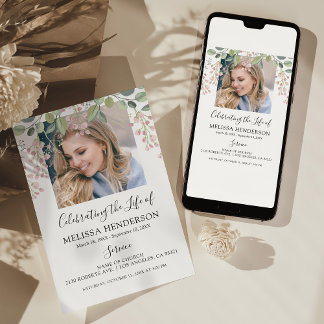 Invitation Elegant Floral Photo Funeral | Memorial