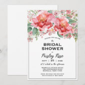 Invitation Elegant Floral Pink Bridal Shower (Devant / Derrière)