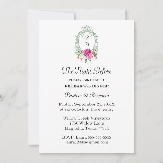 Invitation Elegant Floral Pink Peony Monogram Wedding (Devant)