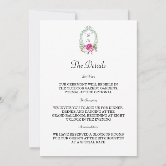 Invitation Elegant Floral Pink Peony Monogram Wedding (Devant)