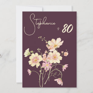 Invitation Élégant Floral Plum Blush 80e Anniversaire