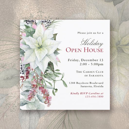 Invitation Elégant Floral Poinsettia Holiday Open House